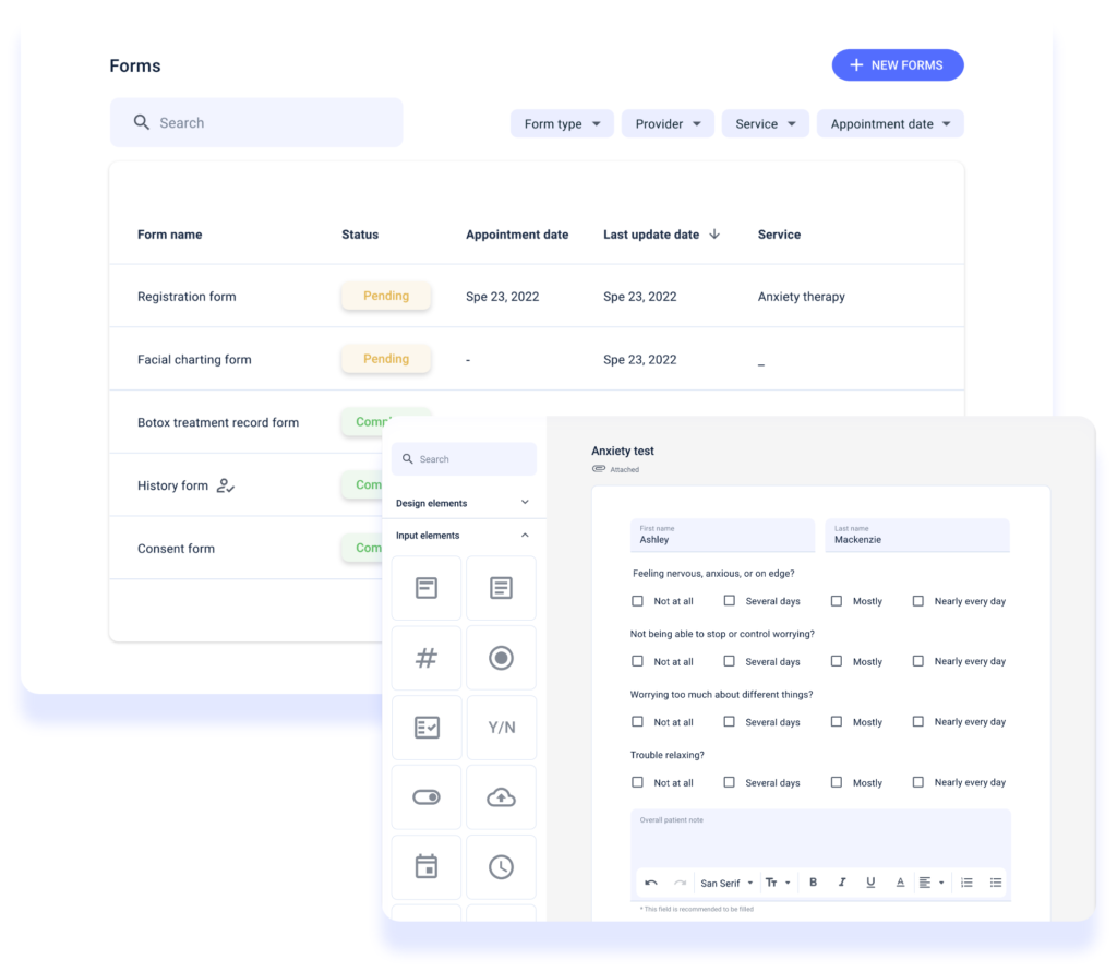 Integrated, online intake forms